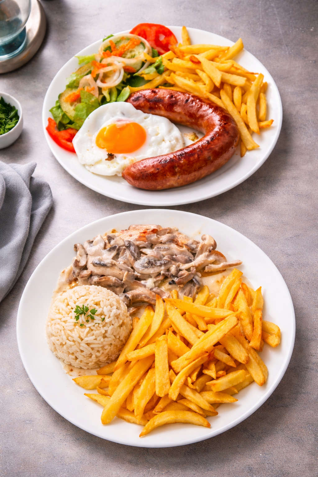 Plats de saucisse grillée et escalope à la crème